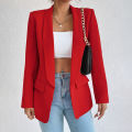 women suit coatAutumn and Winter Temperament Commuting Solid Color Polo Collar Long Sleeve Suit Coat Top Blazer. 