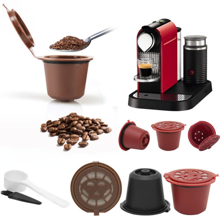 1/3Pcs Refillable Reusable Refill Coffee Capsule Filters for Coffee Machine with Brush Spoon Coffee Accessories