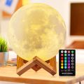 Remote control 3D Moon Light with Wood Stand & TouchingMoonlight table Lamp Rechargable - charger light. 