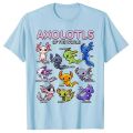 Axolotl Shirt Kawaii Axolotls of The World Axolotl Animals T-Shirt Types of Mexican Walking Fish Kawaii Artwork Tee Cartoon Tops. 