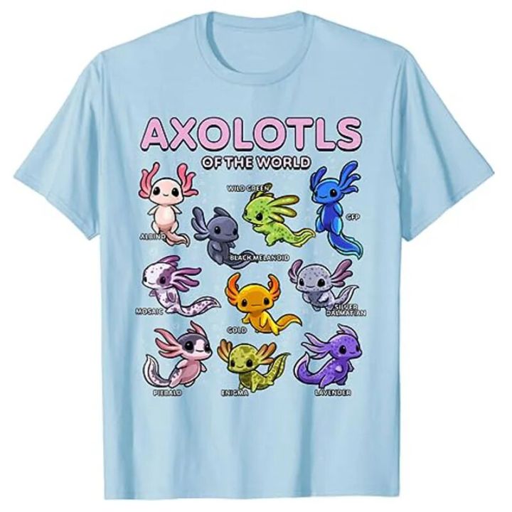 Axolotl%20Shirt%20Kawaii%20Axolotls%20of%20The%20World%20Axolotl%20Animals%20T-Shirt%20Types%20of%20Mexican%20Walking%20Fish%20Kawaii%20Artwork%20Tee%20Cartoon%20Tops%20-%20Image%203