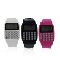 Students Calculator Digital Watch Solid Color Silicone Calculator Wrist Watch-black. 