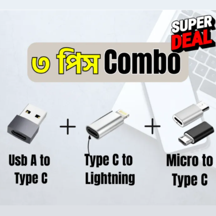3 Type Of Converter Package / aluminium shell / Type c to usb a / lightning to micro / type c to micro converter