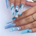 24Pcs Long Ballet Nails Press on Wearable Coffin False Nails with Glue Glitter Leaves Design Full Cover Nail Tips Manicure. 
