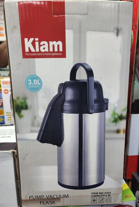 Kiam 3303 PUMP VACUUM FLASK 3 Liter Capacity  Stainless Steel high quality  FLASK - Can keep warm for 10-15 hours