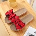 Women Summer Casual Slides Comfortable Flax Slippers Striped Bow Linen Flip Flops Platform Sandals Ladies Indoor Shoes.