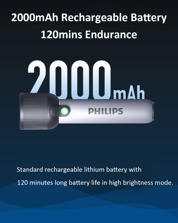 PHILIPS%20LED%20Flashlight%20Torch%20400LM,%202000mAh%20Rechargeable%20Torch%20Light%20with%202%20Modes,%20IP44%20Waterproof,%20Portable%20Flash%20Light%20for%20Home,%20Camping,%20Hiking,%20Emergency%20,Gray%20-%20Image%205