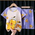 Pokemon Pikachu Summer Short Sleeve Shorts Cartoon Toddler Girls Pajamas Set Anime Figure Children Clothing Boys Fashion Clothes. 
