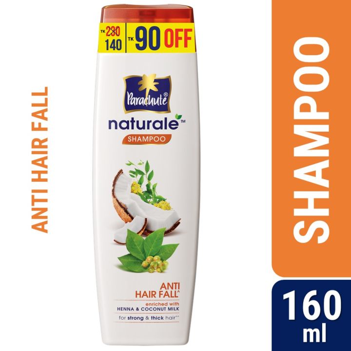 Parachute Naturale Anti Hair Fall Shampoo with Henna & Coconut Milk For Strong & Thick Hair Reduces Hair Fall Paraben Free, 100% Vegan All Hair Types 160 ml