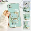 Jizetin for Realme C11 2021 / C20 / C20A Back Cover + Mirror + Hello Kitty Bracket 360 Rotation Luxury Plating Fashion Holder Phone Cases. 