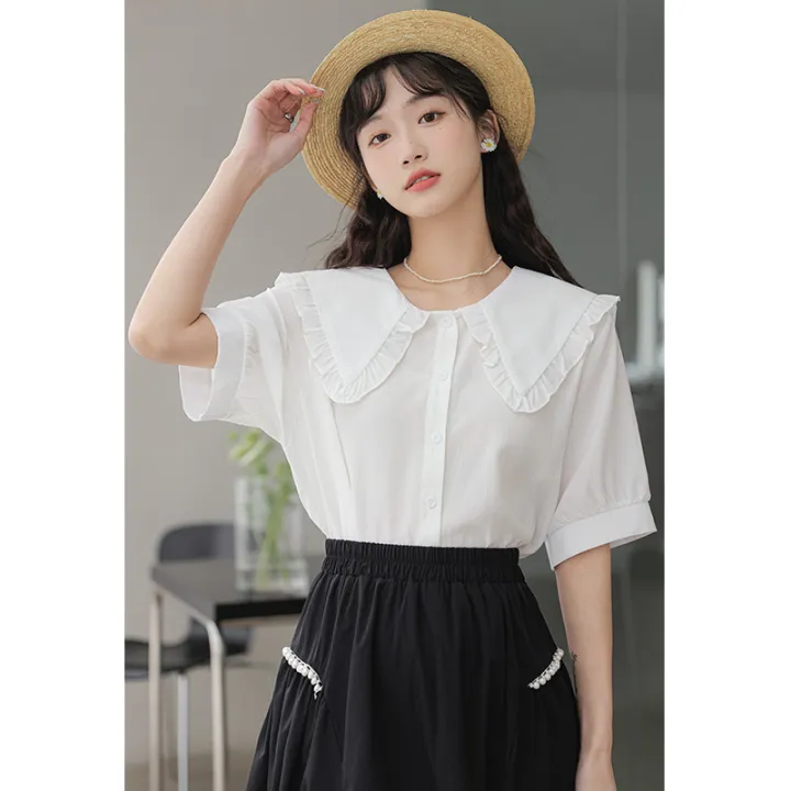 Shirt%20Korean%20Style%20Floral%20French%20Top%20Doll%20Collar%20Summer%20Short%20Sleeve%20Chiffon%20T%20T-shirt%20New%202024%20Hot%20Girl%20-%20Image%204