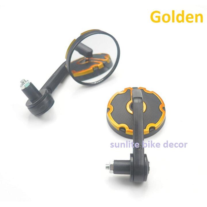 Evomosa Motorcycle Bar End Looking Glass. Side Rear View Round Cafe Racer Mirror Ends. Moving adjustable Mirror Glass. Golden