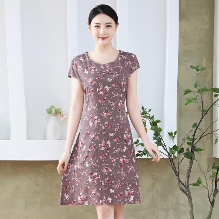 21 Colors Women Summer Dress Short Sleeve O-neck Printing