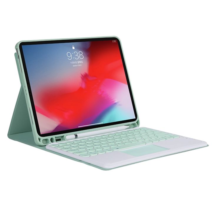 YT11B-A%202021%20Detachable%20Candy%20Color%20Skin%20Texture%20Round%20Keycap%20Bluetooth%20Keyboard%20Leather%20Case%20with%20Touch%20Control%20&%20Pen%20Slot%20&%20Stand%20For%20iPad%20Pro%2011%20(2021)(Black)%20-%20Image%204