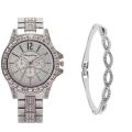 2023 Foreign Trade Hot Selling Women's Business Gold Diamond Big Rhinestone Luxury Atmosphere Watch + Bracelet Gift Box Set.
