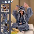 Winter coral velvet plush thickened Stitch nightgown loungewear set pache dog loose long. 