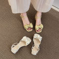 Chunky-Heel Sandals Women's2023Summer New Fashion Bowknot Fairy Dress with Middle Heel Fashion Women's Shoes. 