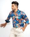 IQON Blue printed Silk Party Shirt for men. 