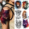 【beauty code store】Watercolor Half Sleeve Wolf Star Temporary Tattoos For Women Leopard Fake Tattoo Sticker Arm Body Leg Tatoos Lion. 