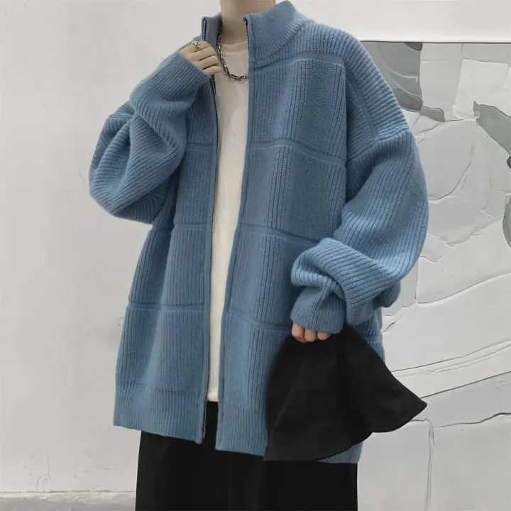 Japanese%20Zipper%20Knitted%20Cardigan%20Coat%20Autumn/winter%20Solid%20High%20Neck%20Sweater%20Male%20Lazy%20Style%20Loose%20Knitwear%20Men's%20Winter%20Clothes%20-%20Image%202