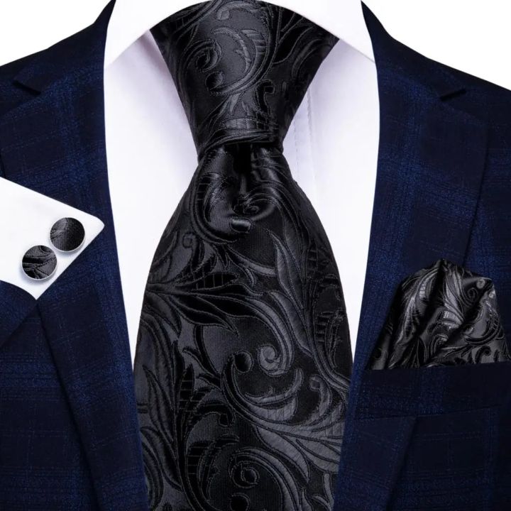 Hi-tie%20Design%20Black%20Solid%20Dot%20Silk%20Wedding%20Tie%20For%20Men%20Hanky%20Cufflink%20Gift%20Men%20Necktie%20Gravata%20Set%20Fashion%20Business%20Dropshipping%20-%20Image%202