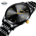 ONTHEEDGE Ultra-thin Men Business Watch Waterproof Quartz Watches Stainless Steel Strap Calendar Wristwatch. 