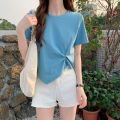 2023 Brand New Womens T shirt Round Neck Irregular Design Short Women T-shirts Leisure Slim Short Sleeve Woman T-shirt Tops Tees. 