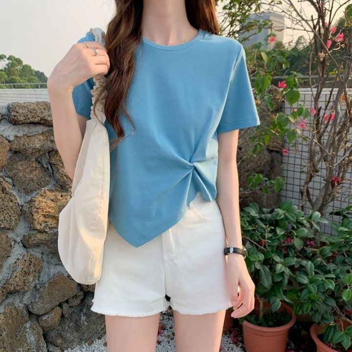 2023%20Brand%20New%20Womens%20T%20shirt%20Round%20Neck%20Irregular%20Design%20Short%20Women%20T-shirts%20Leisure%20Slim%20Short%20Sleeve%20Woman%20T-shirt%20Tops%20Tees%20-%20Image%206