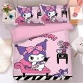 Sanrio Cartoon Cute Kuromi Bed Four-piece Set Student Dormitory Bunk Single Bed Girly Heart Cartoon Picture Three-piece Set.
