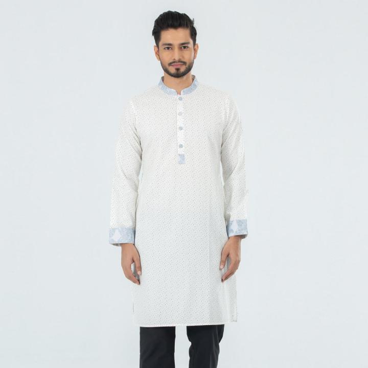 Masculine  Printed Casual Panjabi - White