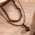 Stone and Wood Bead Chain with Ball Pendant Necklace for Men Trendy Accessories on the Neck Male 2023 Fashion Jewelry Decoration.