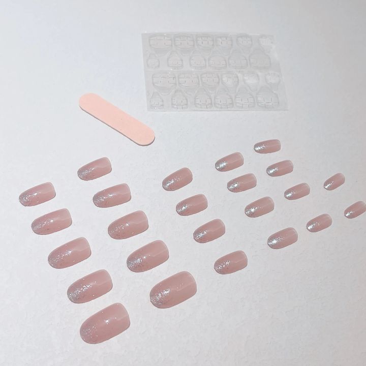Glitter%20Pink%20Nails%20Press%20on%20Short%20French%20Set%20Sequin%20Cute%20Nail%20Art%20Reusable%20Nails%20Acrylic%20Full%20Cover%20Tips%20with%20Glue%20-%20Image%204