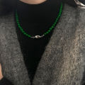 Fashion Emerald Green Natural Stone Beaded Necklace All-Match Jewelry Style Necklace Simple Clavicle Chain Sweater Chain.