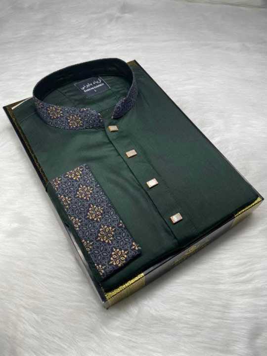 New Collection-Premium Quality Fashionable Cotton Black Panjabi for Men