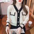 Cardigan Sweater Women's 2023 Spring and Autumn New Style Small Fragrant V-neck Coat Short Western-style Bottom Shirt Top.