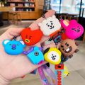 Kpop Idol BTS BT21 cute cartoon silicone doll keychain key ring pendant.