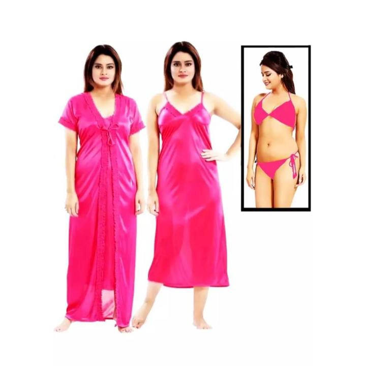 4-Part Night Dress for Women - A Perfect Nightwear Set for Comfort and Style - Elevate Your Sleepwear Collection