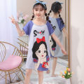 DSstyles Girls Nightgown Cartoon Cute Nightdress Summer Short Sleeves Sleepwear For 3-10 Years Kids.