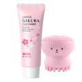 2 Pack Set Silicone Octopus Facial Cleansing Brush with Japan Sakura Cleanser Deep Cleansing Moisturizing 50g. 