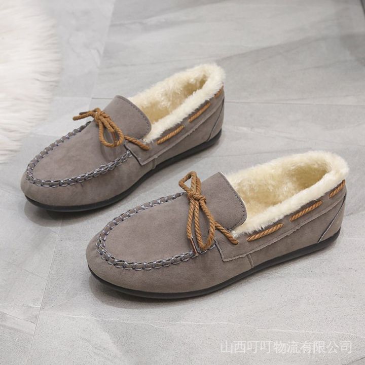 Gommino Female Winter Fleece-lined 2024 New Fur Shoes Female Outdoor Non-Slip One Pedal Loafer Snow Cotton Boots