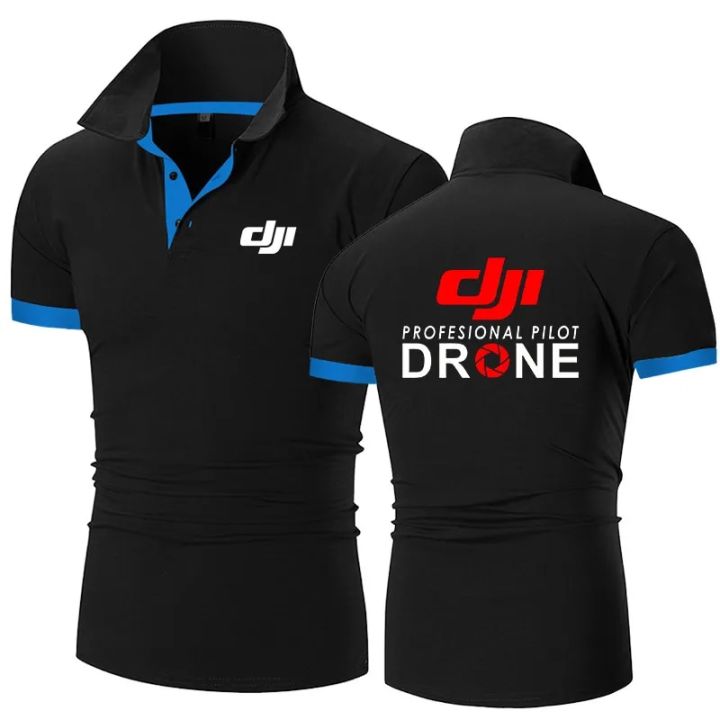 Dji Professional Pilot Drone Printed Summer Men's Polo Shirt Casual High Quality Cotton Short Sleeves Classic Tops T-shirts