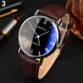 Men Watch Roman Numerals Blu-Ray Faux Leather Band Quartz Analog Business Wrist Watch. 