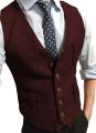 Men's Formal Suit Vest V-Neck Tweed Herringbone Waistcoat Business Dress Suit Vests for Wedding.