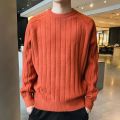 Fashion O-Neck Solid Color Knitted Casual Sweater Men's Clothing 2023 Winter New All-match Pullovers Loose Korean Tops.