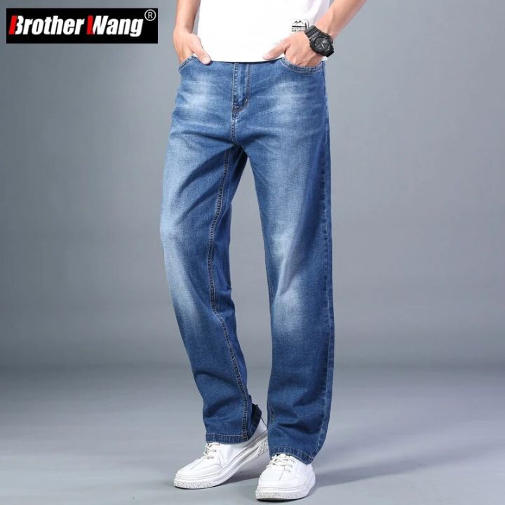 6 Colors Spring Summer Men's Thin Straight-leg Loose Jeans Classic Style Advanced Stretch Baggy Pants Male Plus Size 40 42 44