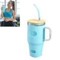 32 Oz Glass Tumbler with Lid and Straw, Glass Water Bottles with Handle, Glass Cup with Silicone Sleeve,Cup Holder Reusable Blue.