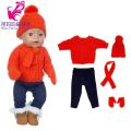 43 cm baby doll clothes crochet sweater 18 inch girl doll winter clothes set scarf hat gloves new year apparel for dolls. 