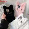 3D Cute Plush Cat Case iphone 13 pro For iPhone 11 12 14 15 Pro Max X XS XR 6 7 8 Plus SE 2 Furry Fluffy Fur Soft Silicone Cover. 