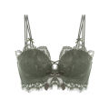 Sexy Lavender Embroidery Lace Beautiful Back Underwear Small Breasts Lady's Push up Extra Thick Seamless Wireless Bra Set.