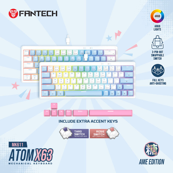 FANTECH ATOM X63 MK611 MECHANICAL GAMING KEYBOARD AME EDITION WHITE & BLUE